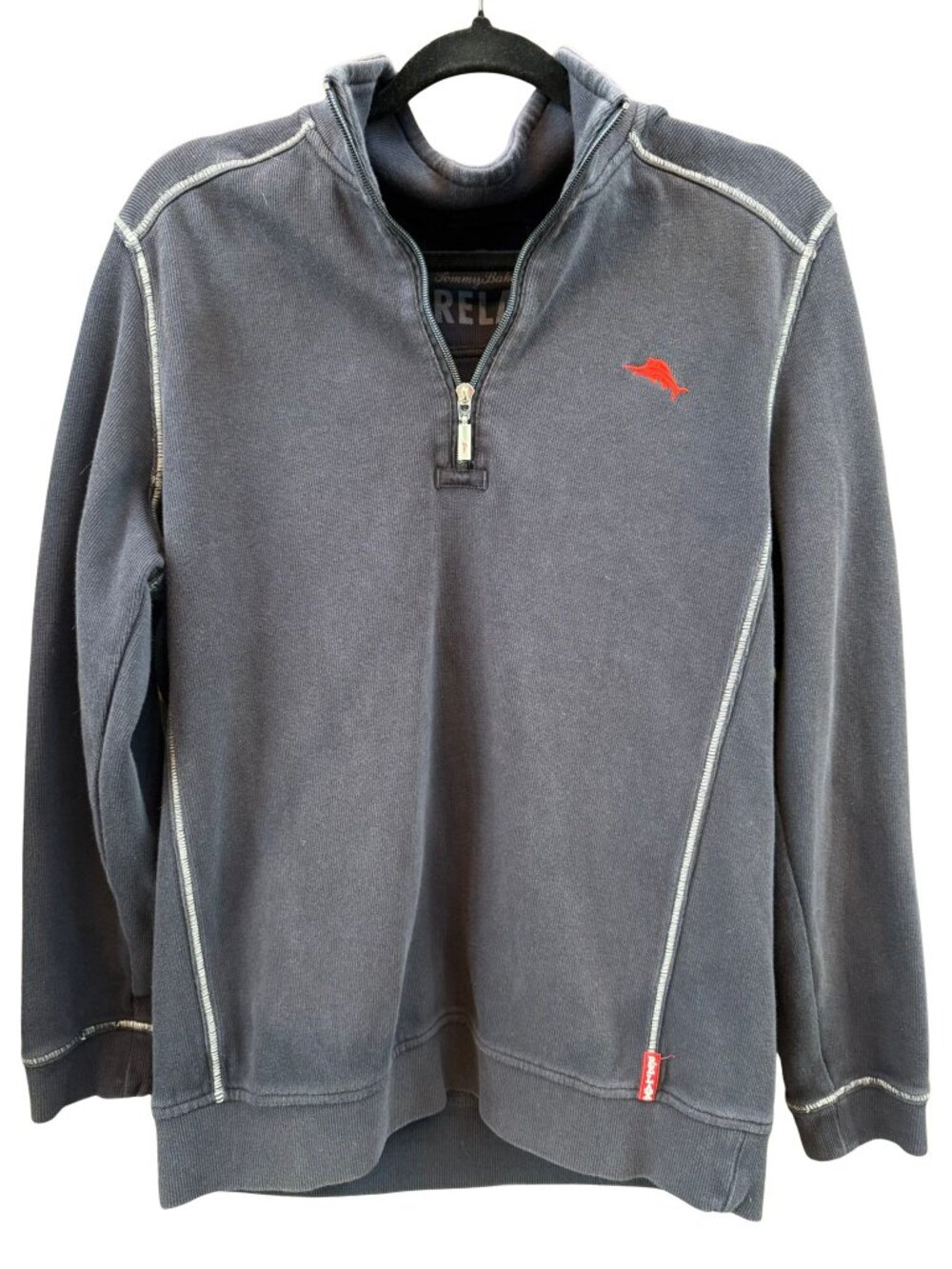 Tommy Bahama Relax Men’s Small Washed Navy Blue quarter zip cotton pullover